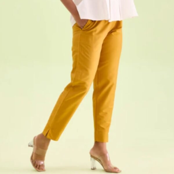 Mustard Poly Modal Metallic Pants - Image 2