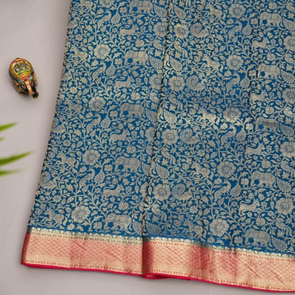 Mysore Crepe Teal Blue Saree - Image 3