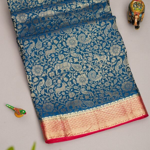 Mysore Crepe Teal Blue Saree