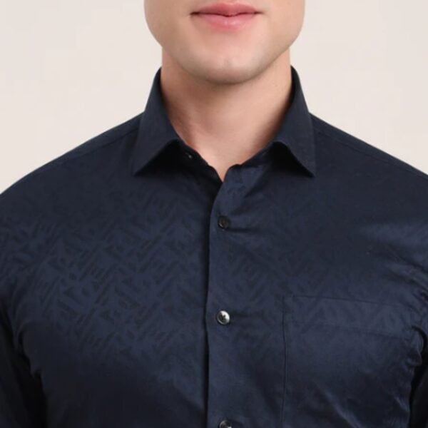 Navy Blue Printed Slim Fit Formal Shirt|Metal - Image 3