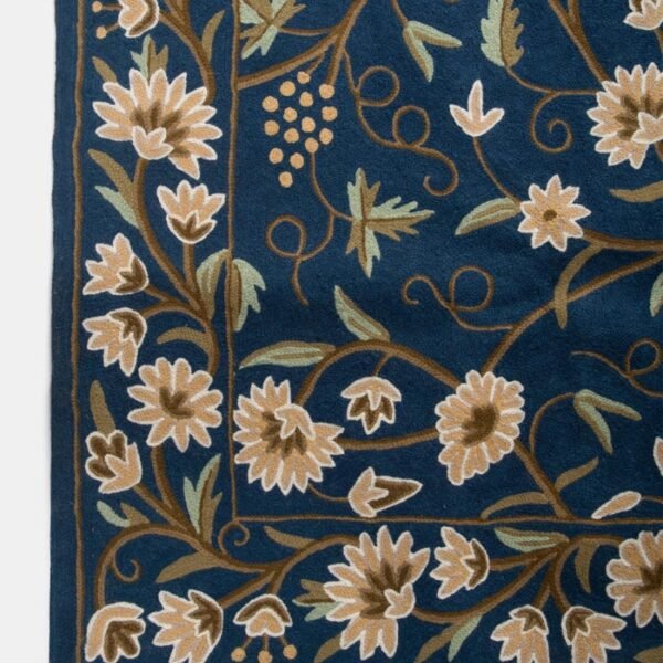Navy Wool Woven Chain Stitch Dhurrie - Image 2