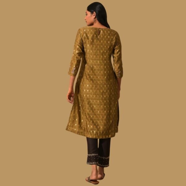 Olive Cotton Silk Jacquard kurta - Image 3