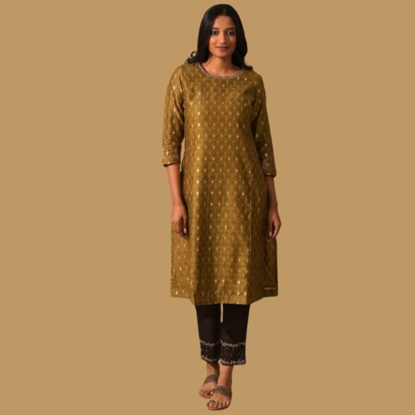 Olive Cotton Silk Jacquard kurta