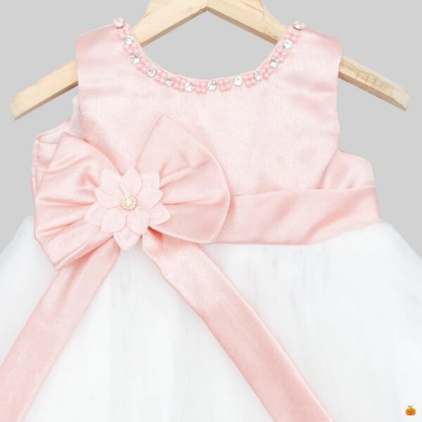Peach Bow Pattern Baby Frock - Image 2