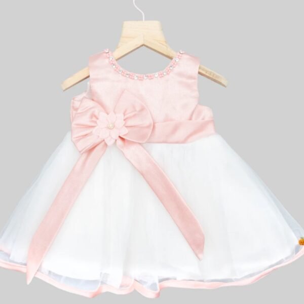 Peach Bow Pattern Baby Frock