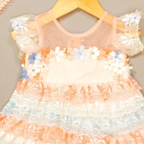 Peach Party Wear Baby Frock - Image 2