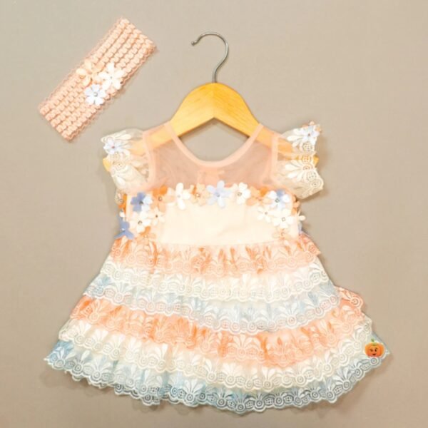 Peach Party Wear Baby Frock