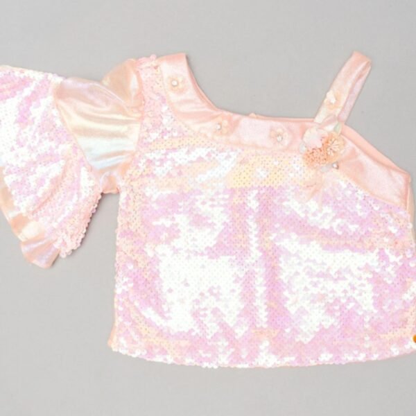 Peach Sequin Skirt & Top for Kids - Image 2