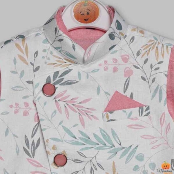 Pink Kurta Pajama for Boys with Stylish Jacket - Image 2