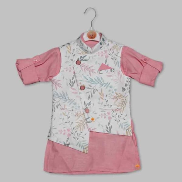 Pink Kurta Pajama for Boys with Stylish Jacket - Image 3