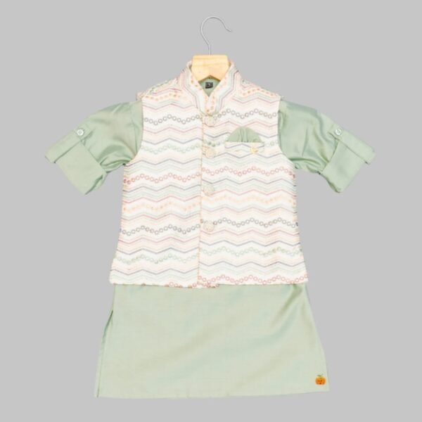 Pista Embroidered Boys Kurta Pajama with Jacket - Image 2