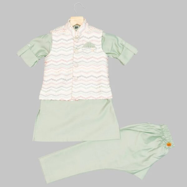 Pista Embroidered Boys Kurta Pajama with Jacket