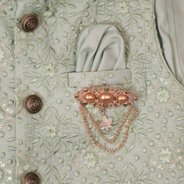 Pista & Onion Boys Kurta Pajama with Nehru Jacket - Image 2