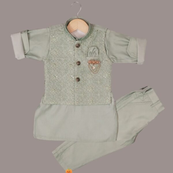 Pista & Onion Boys Kurta Pajama with Nehru Jacket