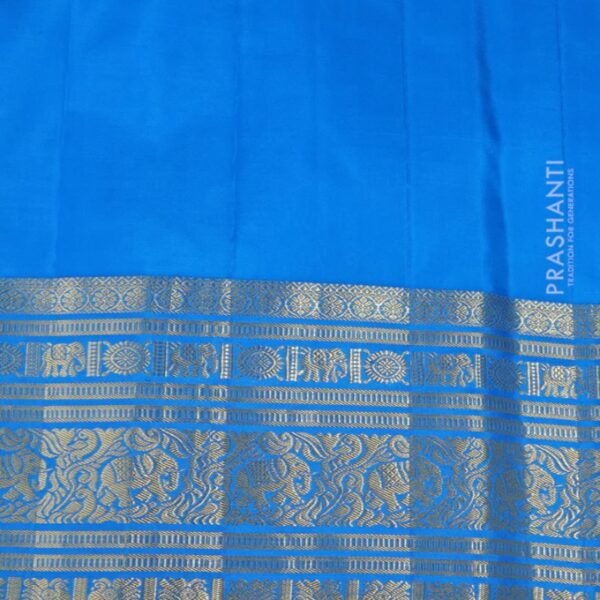 Pure gadwal silk saree sunset orange and cs blue with thread & zari woven buttas and long zari woven border - Image 4