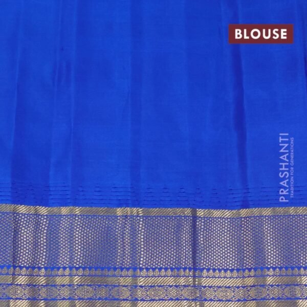Pure gadwal silk saree deep maroon and blue with silver & gold zari woven buttas and long zari woven border - Image 4