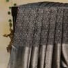 Pure kanchipuram silk saree black and lavender with allover silver zari woven brocade weaves and silver zari woven border