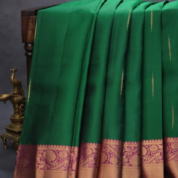 Pure kanchipuram silk saree green and purple with zari woven buttas and zari woven border