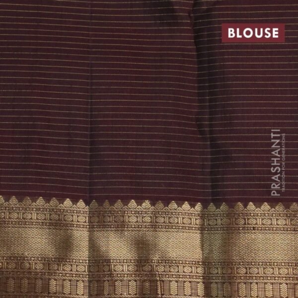 Pure kanchipuram silk saree grey shade and deep maroon with allover small zari checks & buttas and annam & elephant zari woven border - Image 4