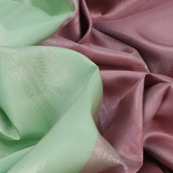 Pure kanchipuram silk saree pastel green and pastel brown with allover silver zari weaves and long silver zari woven border - Image 3