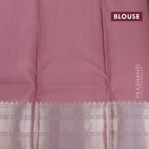 Pure kanchipuram silk saree pastel green and pastel brown with allover silver zari weaves and long silver zari woven border - Image 4