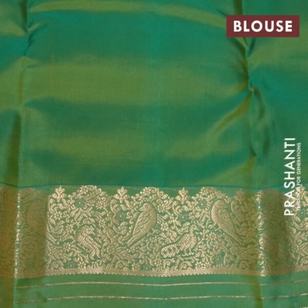 Pure kanchipuram silk saree rustic orange and green with zari woven buttas and zari woven border - Image 4