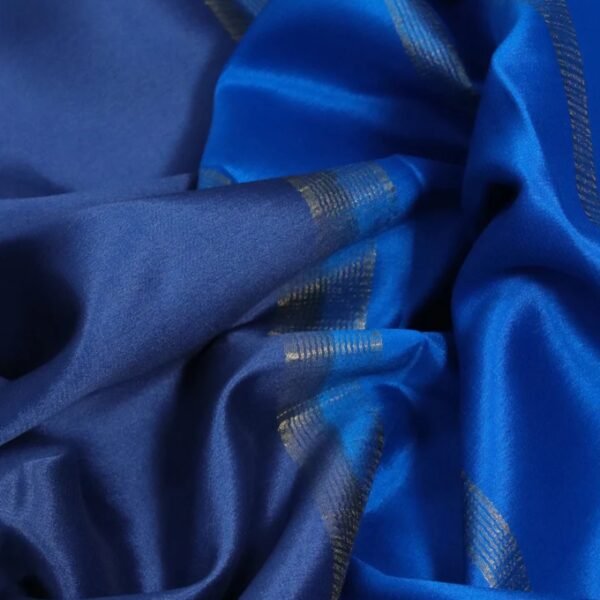 Pure mysore silk saree greyish blue and cs blue with plain body and zari woven border - Image 3