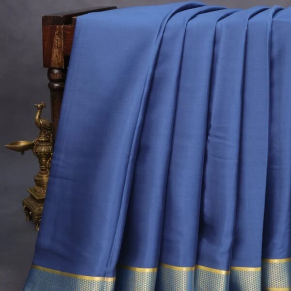 Pure mysore silk saree greyish blue and cs blue with plain body and zari woven border