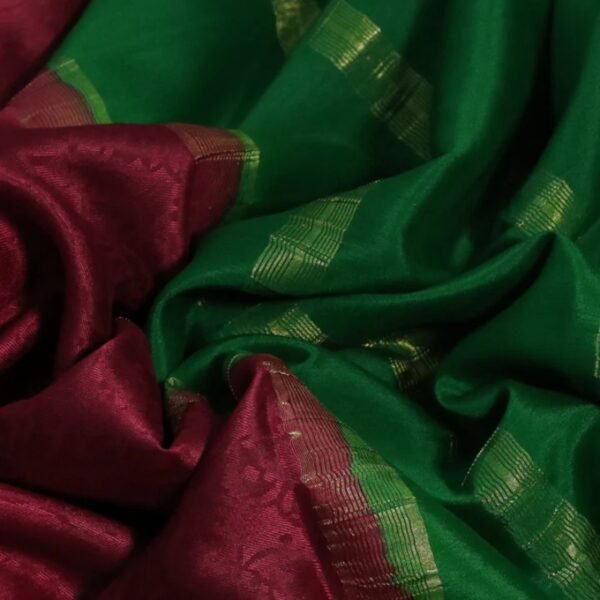 Pure mysore silk saree maroon and red with allover self emboss and zari woven border - Image 3