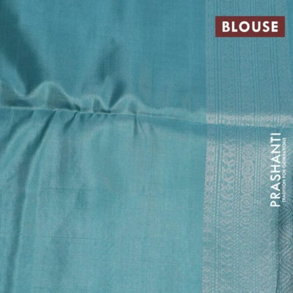 Pure soft silk saree green shade with allover ikat weaves and silver zari woven border - Image 4