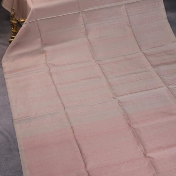 Pure soft silk saree grey shade with allover thread & zari weaves in borderless style - Image 2