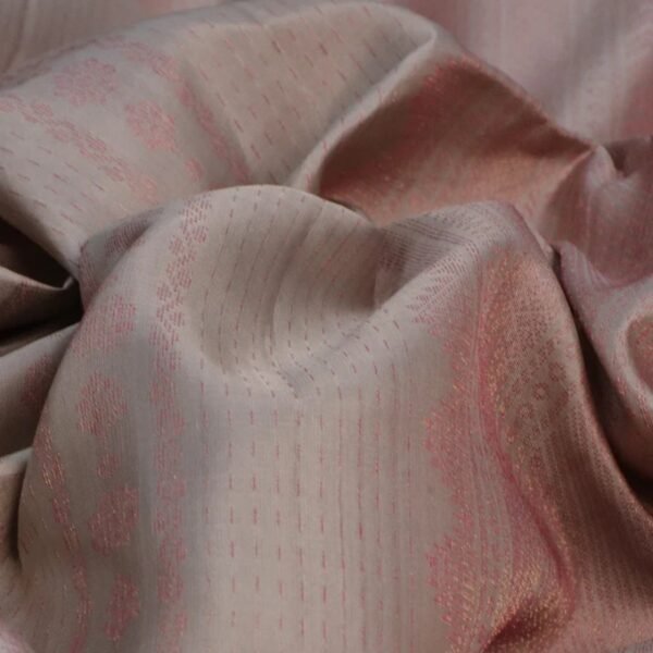 Pure soft silk saree grey shade with allover thread & zari weaves in borderless style - Image 3