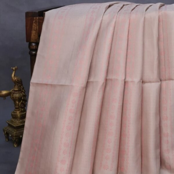 Pure soft silk saree grey shade with allover thread & zari weaves in borderless style