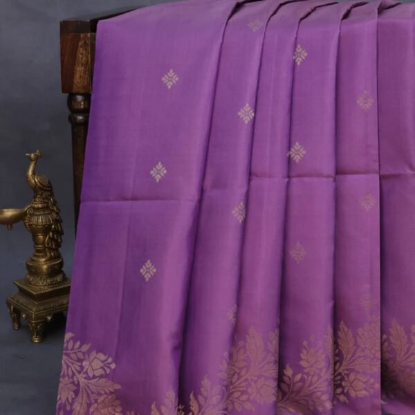 Pure soft silk saree pastel purple with zari woven buttas and zari woven border