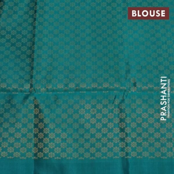 Pure soft silk saree purple and teal green with allover silver & zari woven buttas and zari woven butta border - Image 4