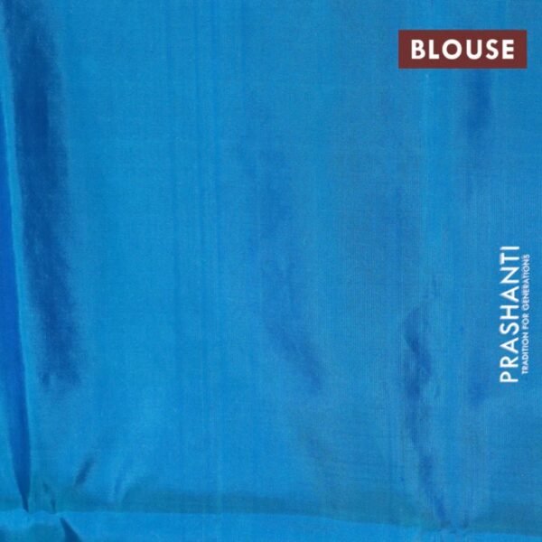 Pure soft silk saree teal blue with allover ikat weaves and temple deisgn zari woven border - Image 4