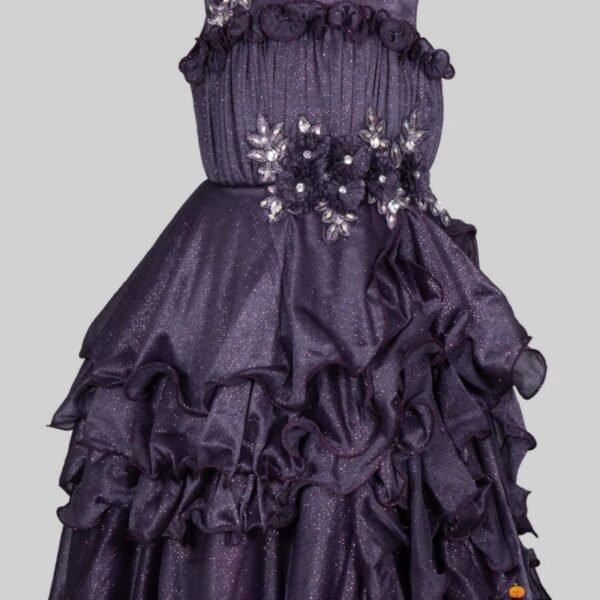 Purple Floral Pattern Girls Gown - Image 2