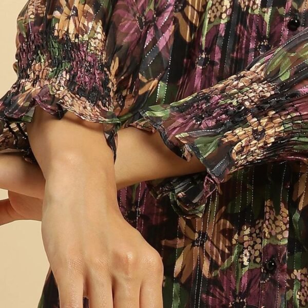 Purple Floral Printed Chiffon Lurex Top - Image 3
