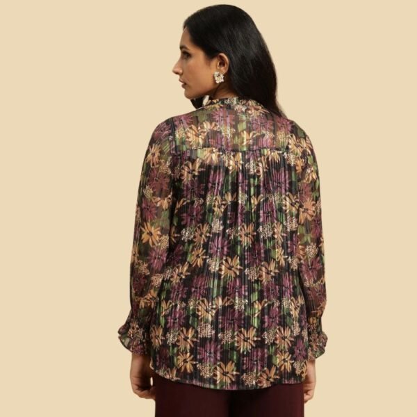 Purple Floral Printed Chiffon Lurex Top - Image 4