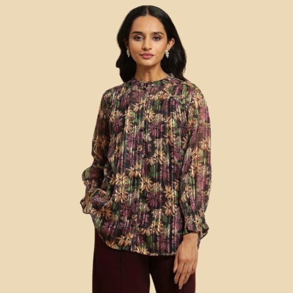 Purple Floral Printed Chiffon Lurex Top