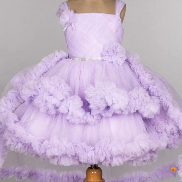 Purple Frill & Layered Girls Frock - Image 2