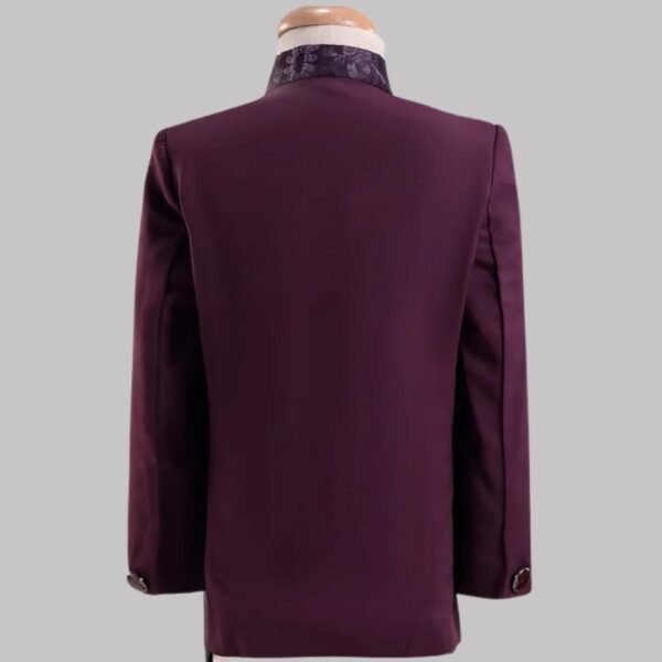Robo Fry Knit Full Sleeves Jodhpuri Coat & Trouser Set With Floral Print - Maroon - Image 3