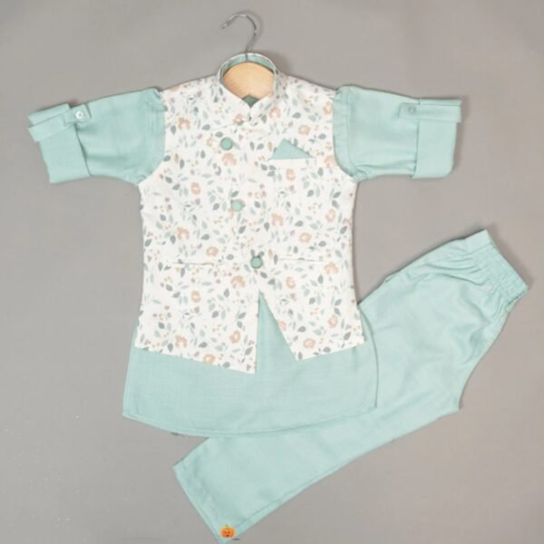 Sea Green Boys Kurta Pajama with Jacket