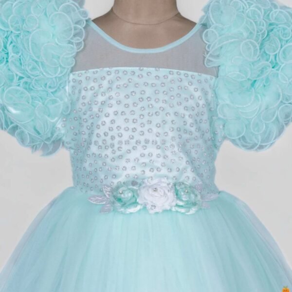 Sea Green & Pink Net Frill Girls Gown - Image 2