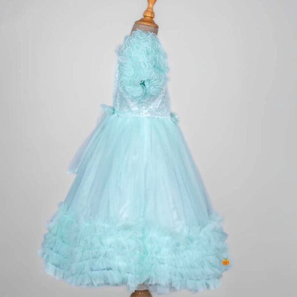 Sea Green & Pink Net Frill Girls Gown - Image 3