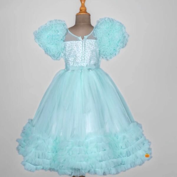Sea Green & Pink Net Frill Girls Gown - Image 4