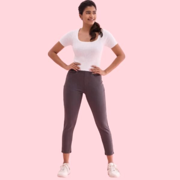 Silver Grey Cotton Poly Stretch Cropped Colored Jeggings