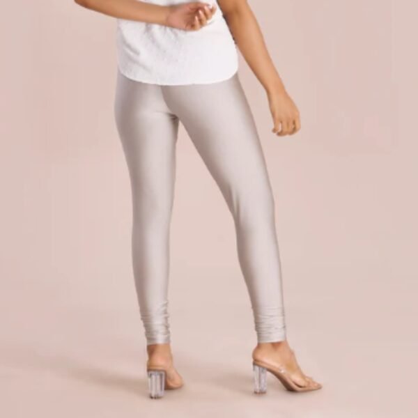 Silver Nylon Stretch Shimmer Churidar - Image 3