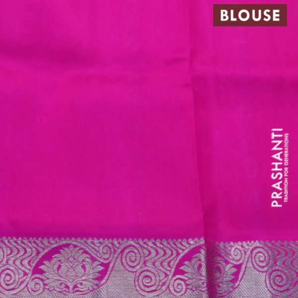 Venkatagiri silk saree dual shade of pinkish orange and pink with allover silver zari woven butta weaves and silver zari woven border - Image 4