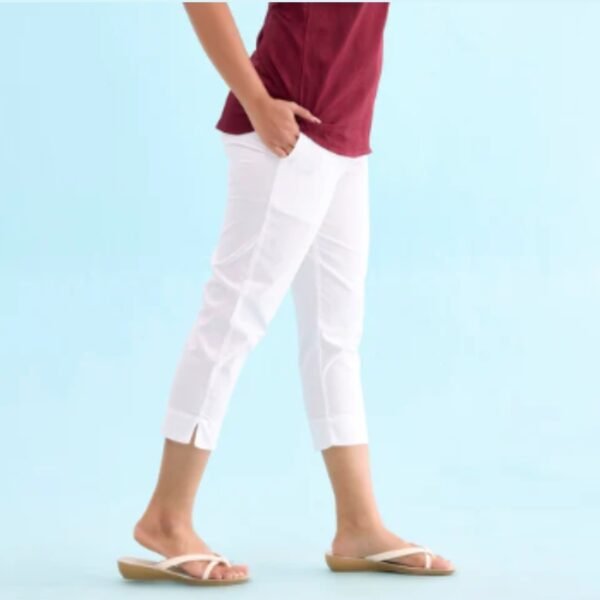 White Cotton Cropped Pencil Pant - Image 2
